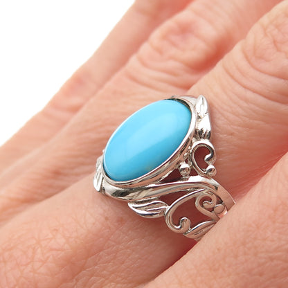 925 Sterling Silver Real Sleeping Beauty Turquoise Floral Ring Size 8