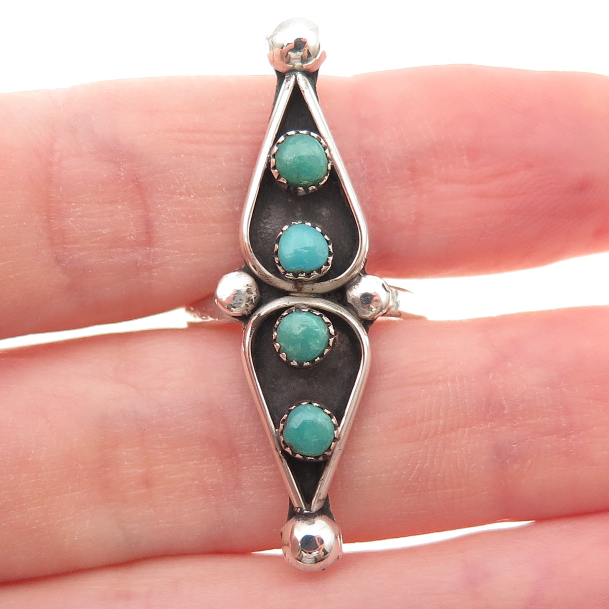 Old Pawn 925 Sterling Silver Vintage Turquoise Snake Eye Tribal Ring Size 6.75