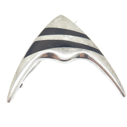 MEKA 925 Sterling Silver Vintage Denmark Real Black Onyx Angelfish Pin Brooch