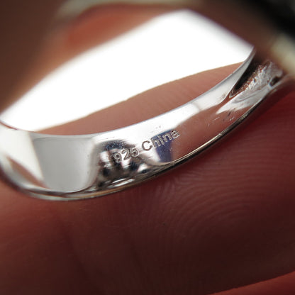 925 Sterling Silver Real Aquamarine & Black Spinel Ring Size 7.25