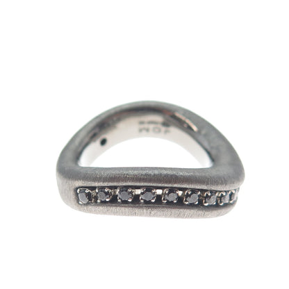 JCM JACMEL MAURITIUS Sterling Silver Black Rhodium Italy C Z Wavy Ring Size 6.75
