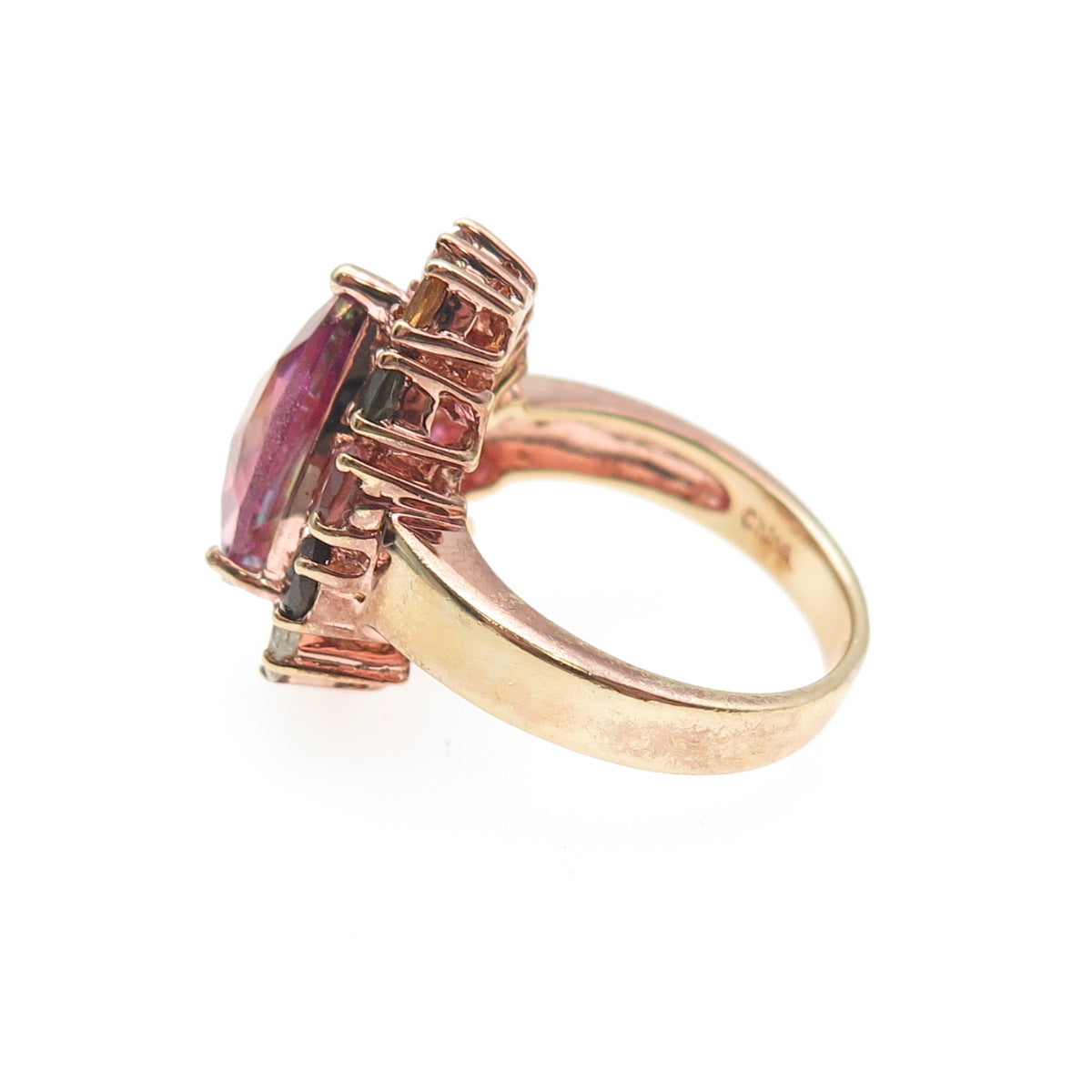 925 Sterling Silver Rose Gold Plated Real Multi-Color Tourmaline Ring Size 7