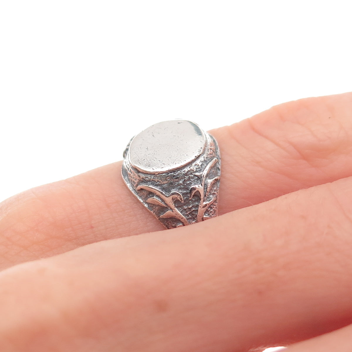 925 Sterling Silver Vintage Heart Oxidized Signet Ring Size 4