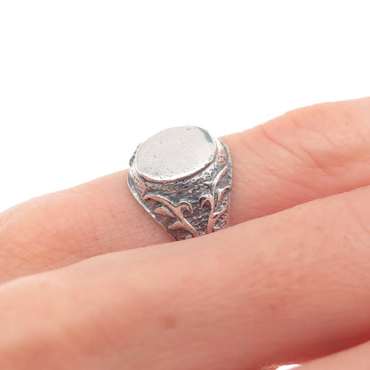 925 Sterling Silver Vintage Heart Oxidized Signet Ring Size 4