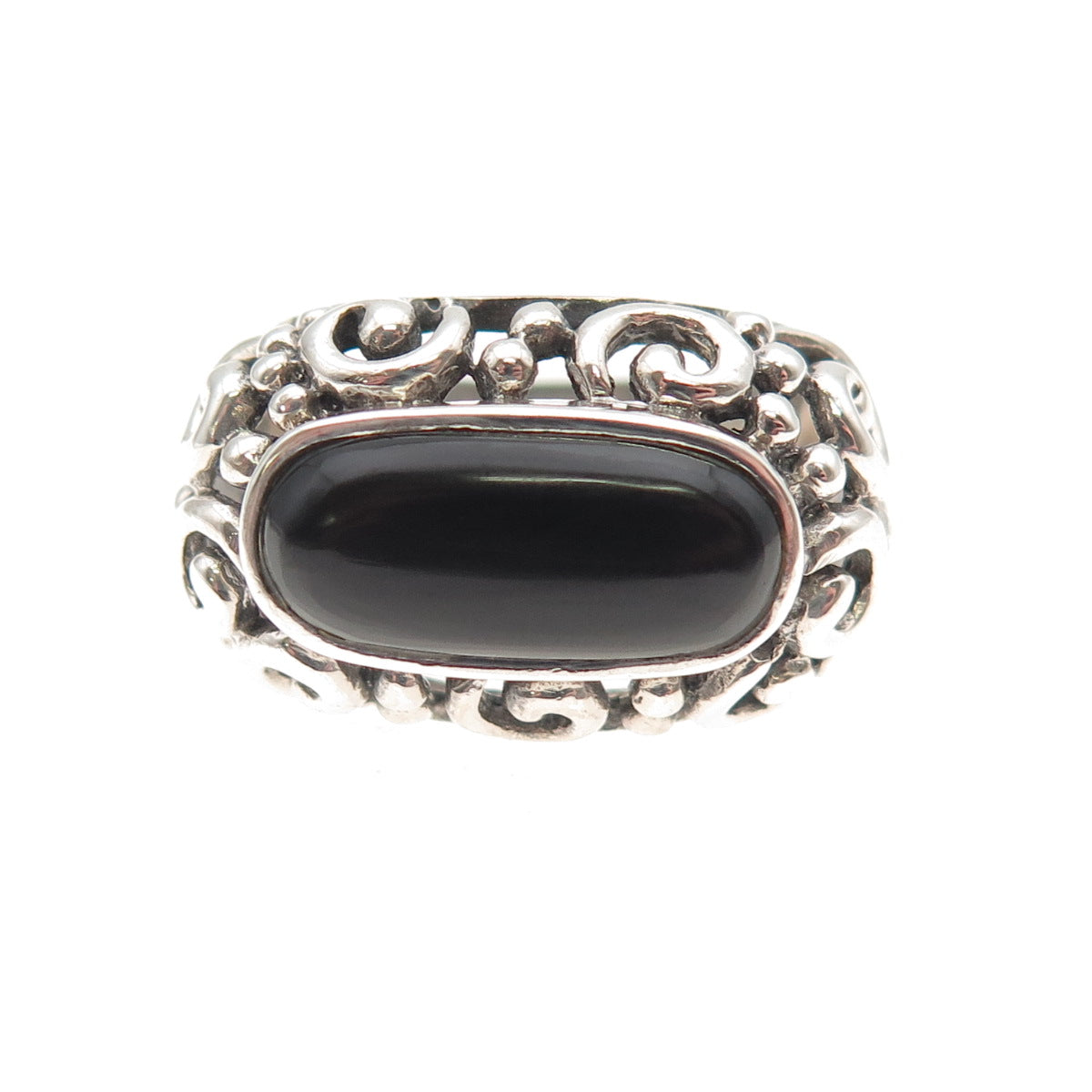 Sidney Evan 925 Sterling Silver Vintage Real Black Onyx Spiral Ring Size 7