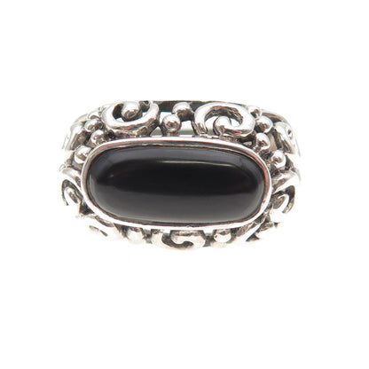 Sidney Evan 925 Sterling Silver Vintage Real Black Onyx Spiral Ring Size 7