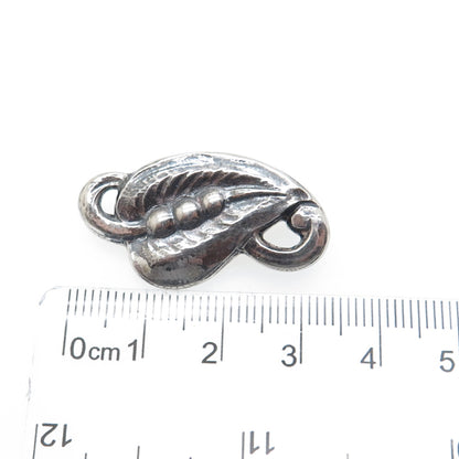 925 Sterling Silver Antique Art Deco Floral Leaf Oxidized Hand-Made Pin Brooch