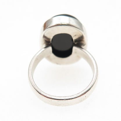 925 Sterling Silver Vintage Real Black Onyx Modernist Ring Size 6.25
