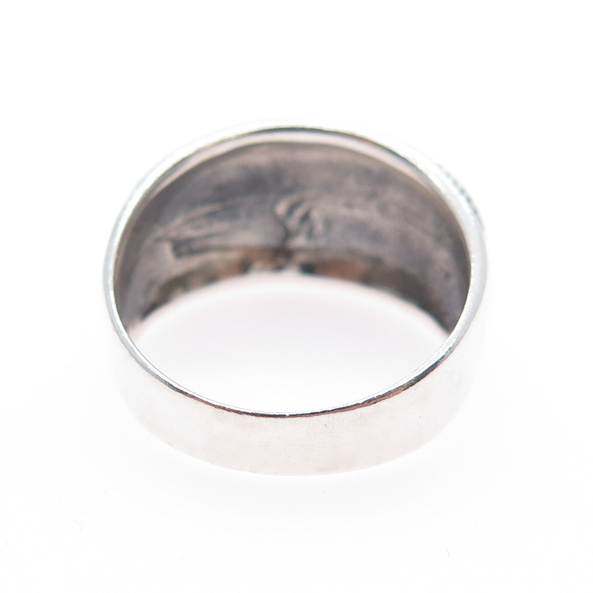 925 Sterling Silver Vintage Real Lapis Lazuli Feather Oxidized Ring Size 9