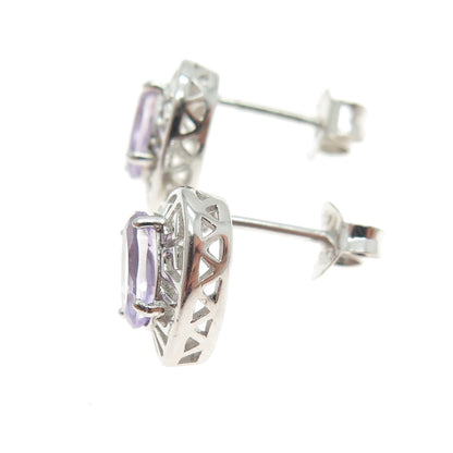 DBJ DEE BERKLEY JEWELRY 925 Sterling Silver Real Amethyst Heart Stud Earrings