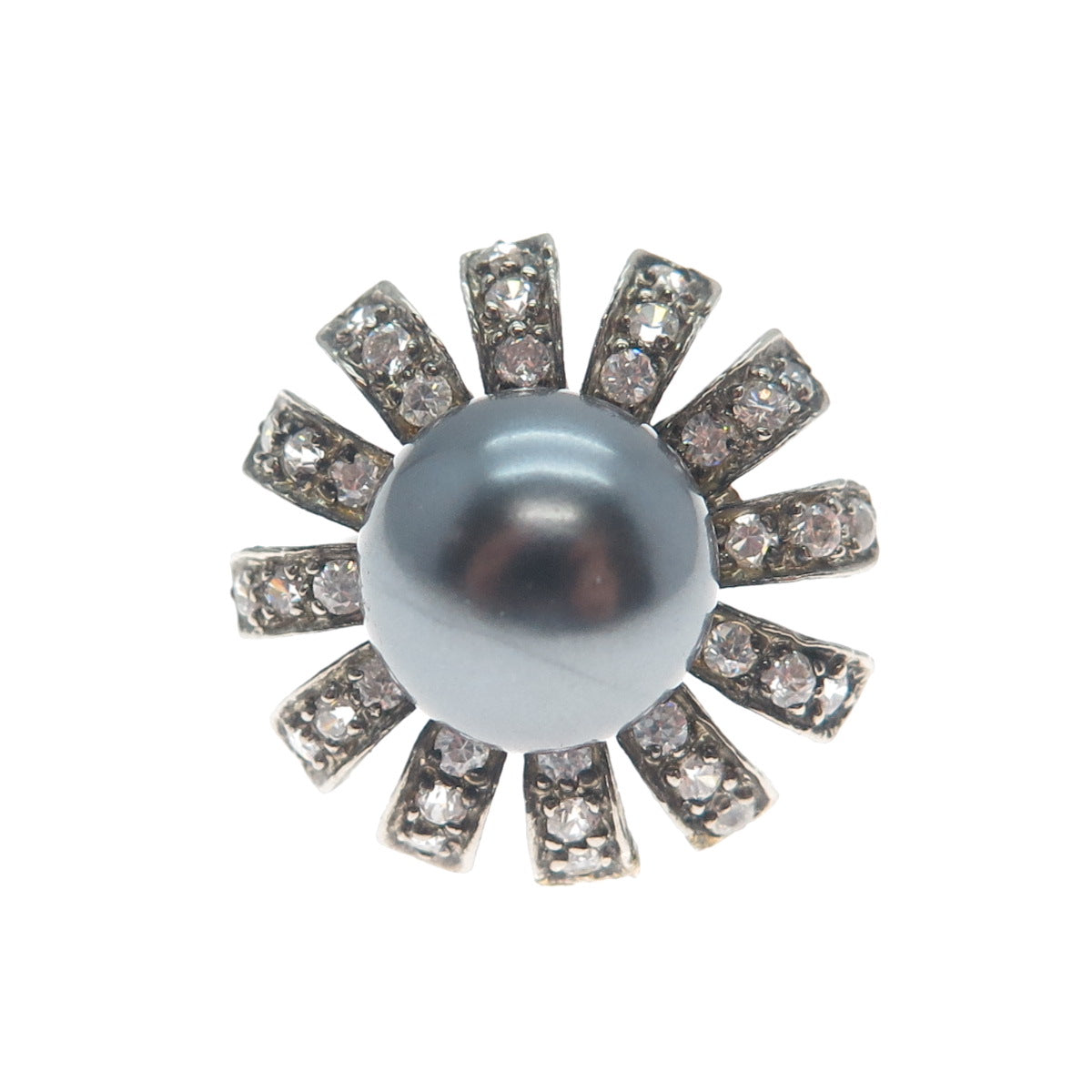DBJ DEE BERKLE 925 Sterling Silver Vintage Faux Pearl & C Z Flower Ring Size 5.5
