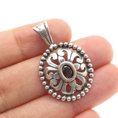 JEZLAINE 925 Sterling Silver Vintage Real Black Spinel Ornate Pendant