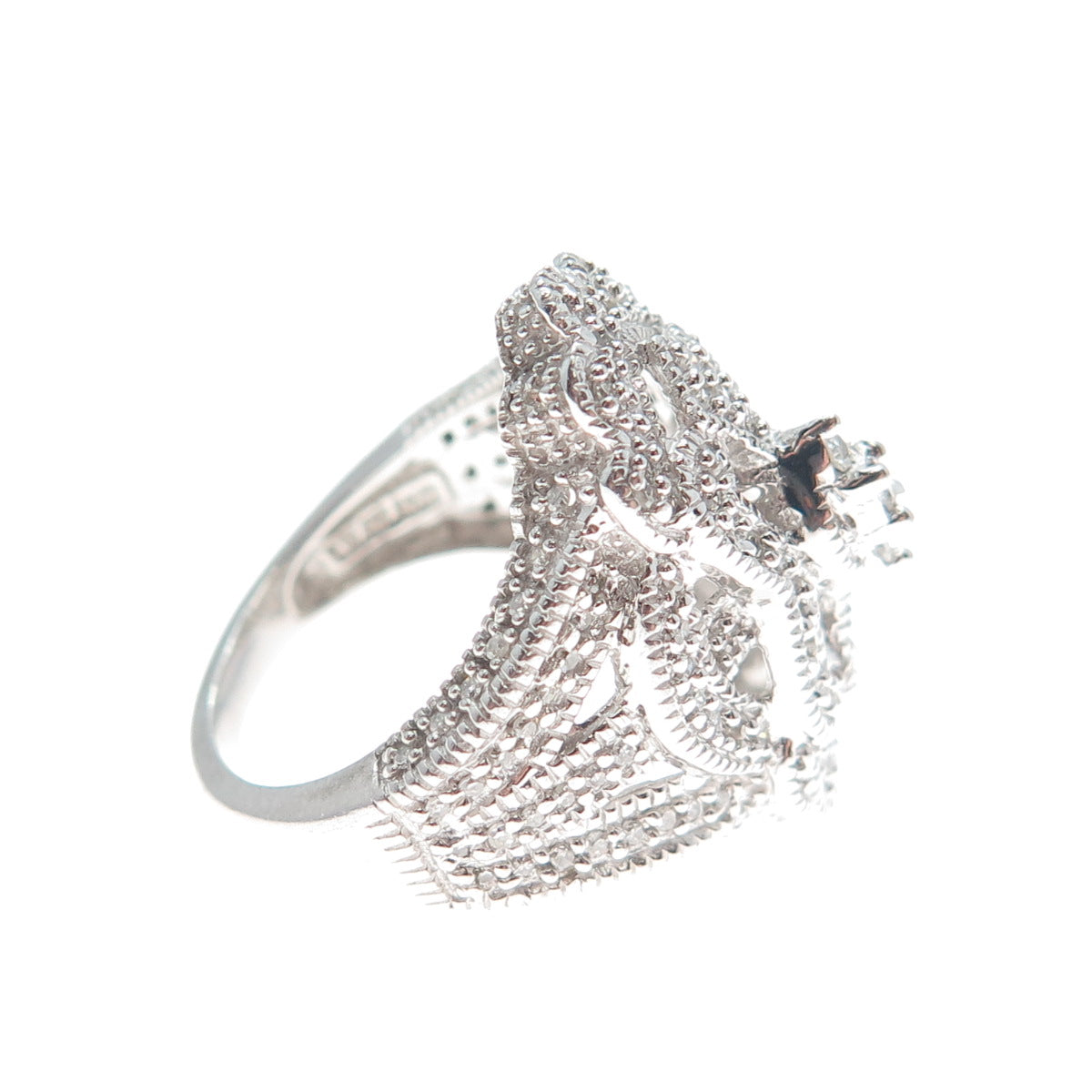 925 Sterling Silver Real Round-Cut Diamond Sparkle Ring Size 5.25