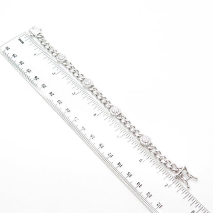 925 Sterling Silver Pave C Z Cuban Link Bracelet 7"