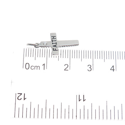 925 Sterling Silver Round-Cut C Z Faith Cross Minimalist Charm Pendant