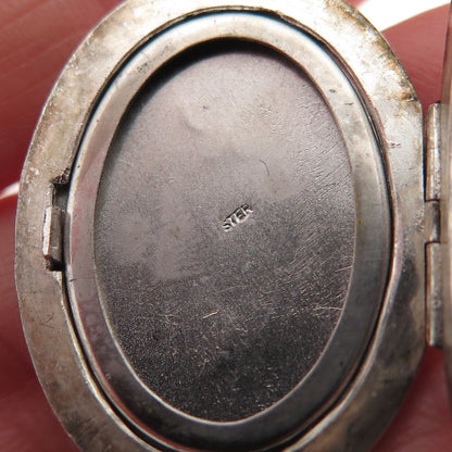 925 Sterling Silver Antique Art Deco Engraved Floral Locket Charm Pendant