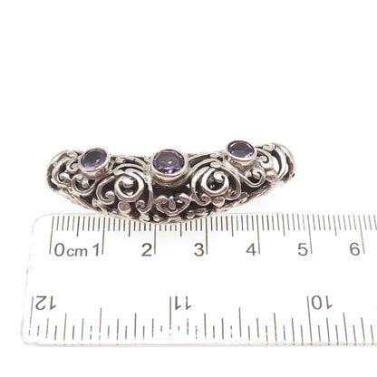 925 Sterling Silver Vintage Real Amethyst Floral Swirl Slide Pendant