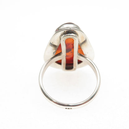 925 Sterling Silver Vintage Real Amber Modernist Ring Size 8.75