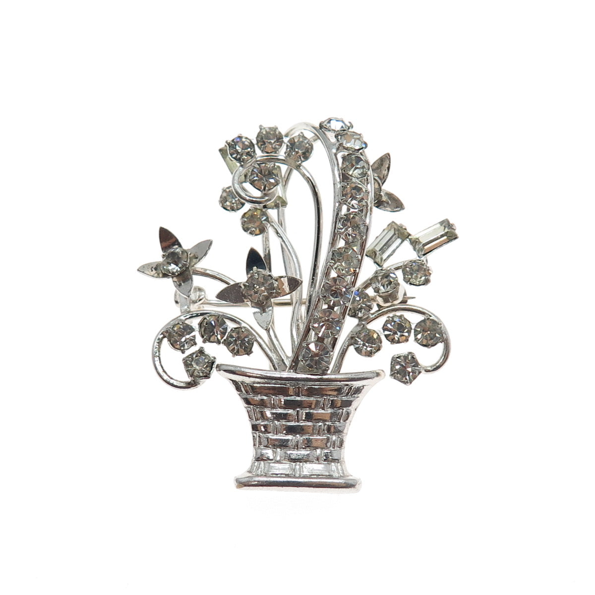 CARL ART Sterling Silver Antique Art Deco Rhinestone Flower Bouquet Pin Brooch