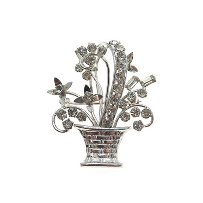 CARL ART Sterling Silver Antique Art Deco Rhinestone Flower Bouquet Pin Brooch