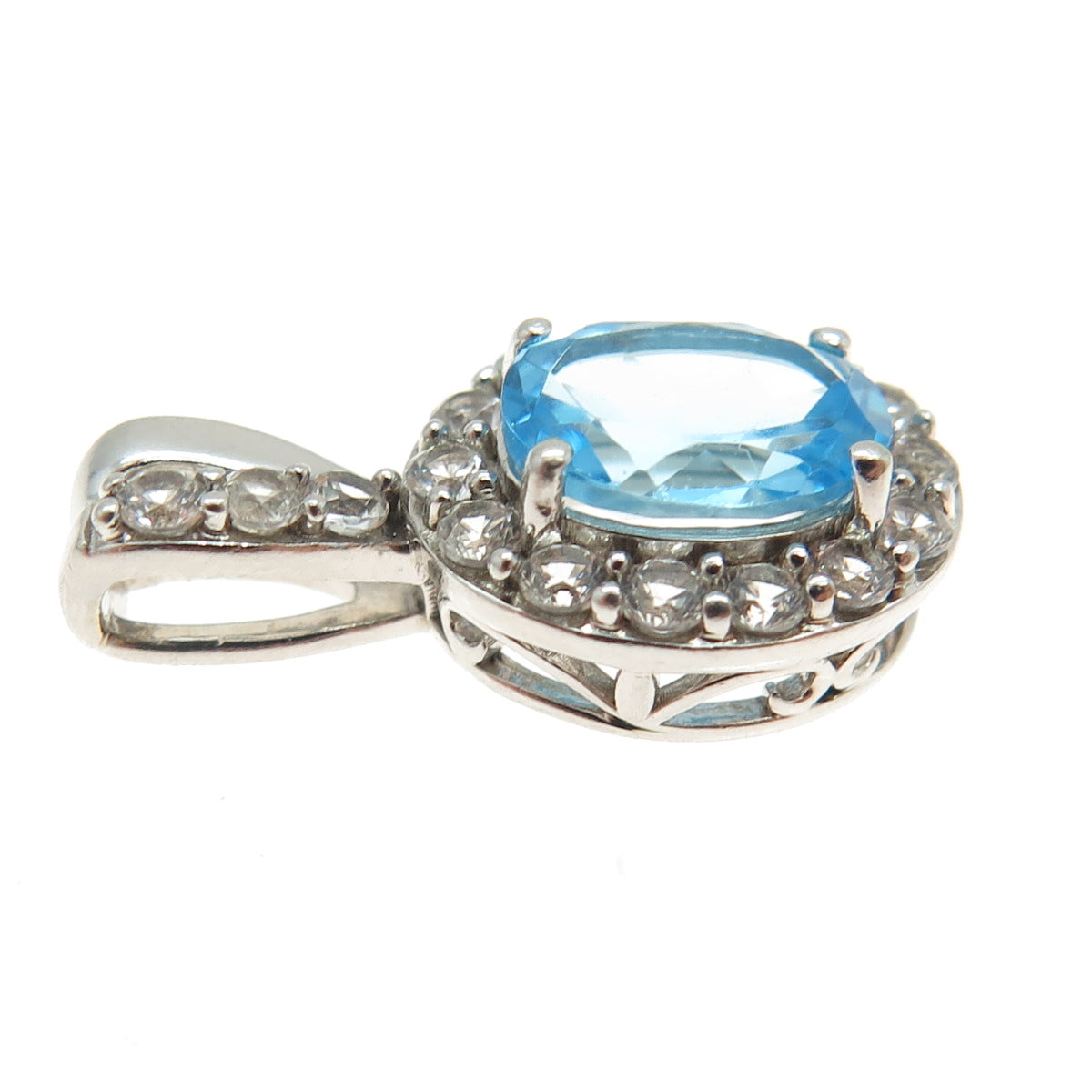 SUN 925 Sterling Silver Real White & Blue Topaz Gemstone Pendant