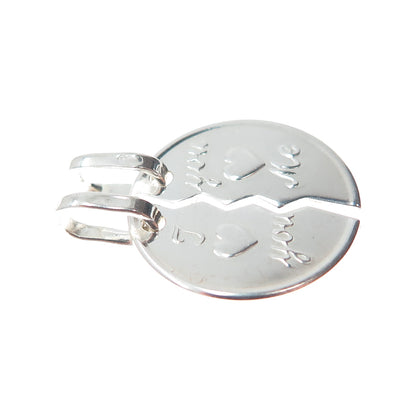 925 Sterling Vintage Italy I Love You You Love Me 2-Piece Breakable Mini Pendant