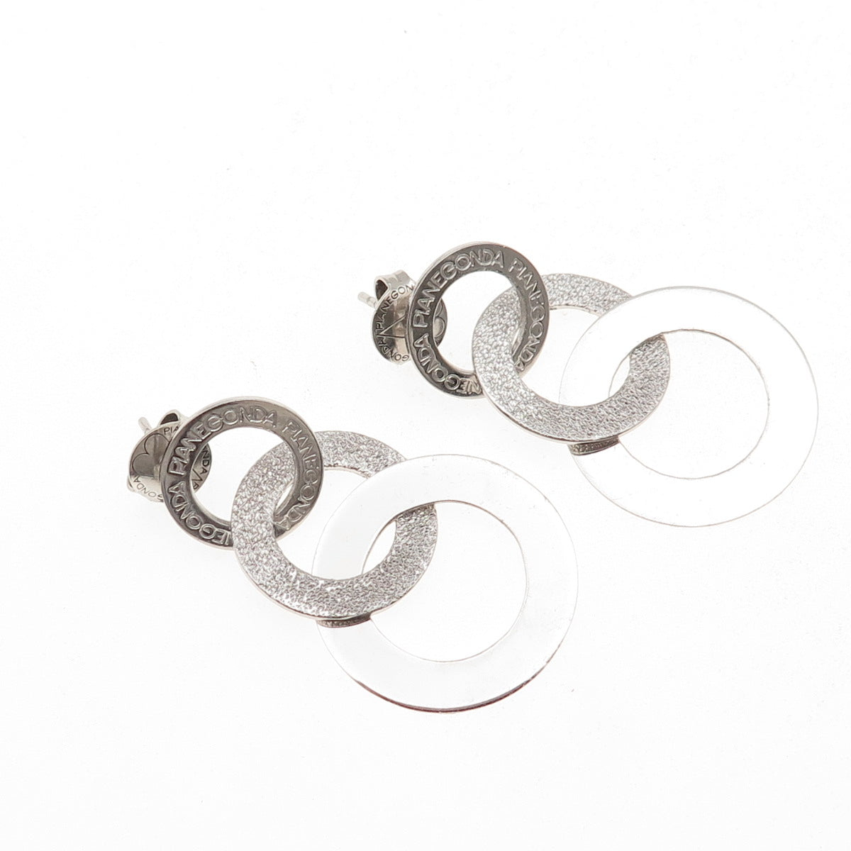 Pianegonda 925 Sterling Silver Italy Interlocked Circle Dangle Earrings