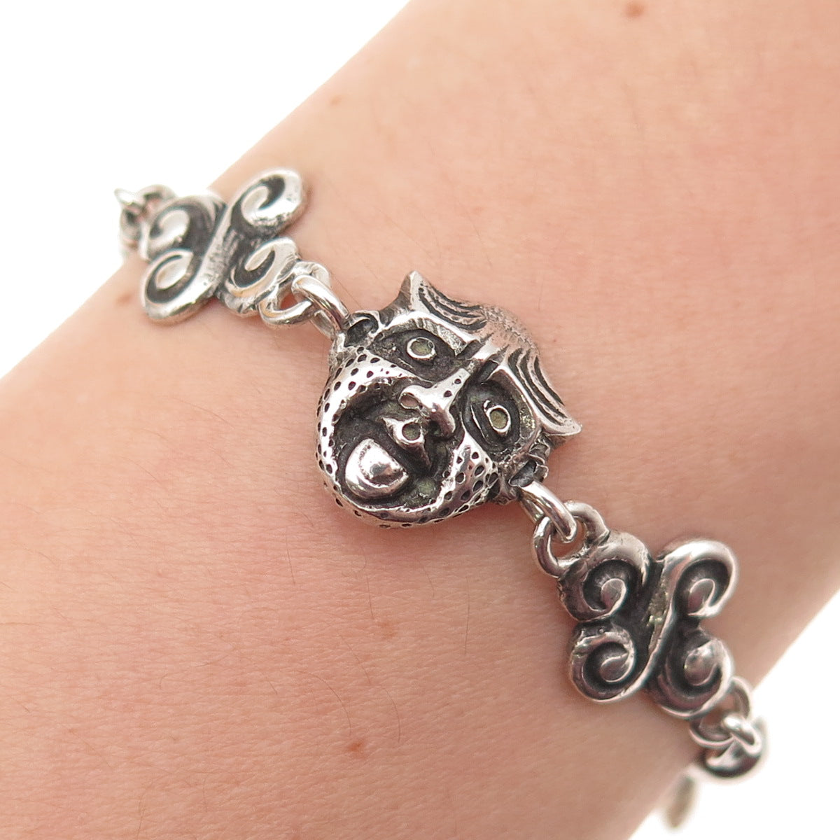 Henrik Moller 925 Sterling Silver Vintage Trondheim Mask Oxidized Bracelet 6.75"