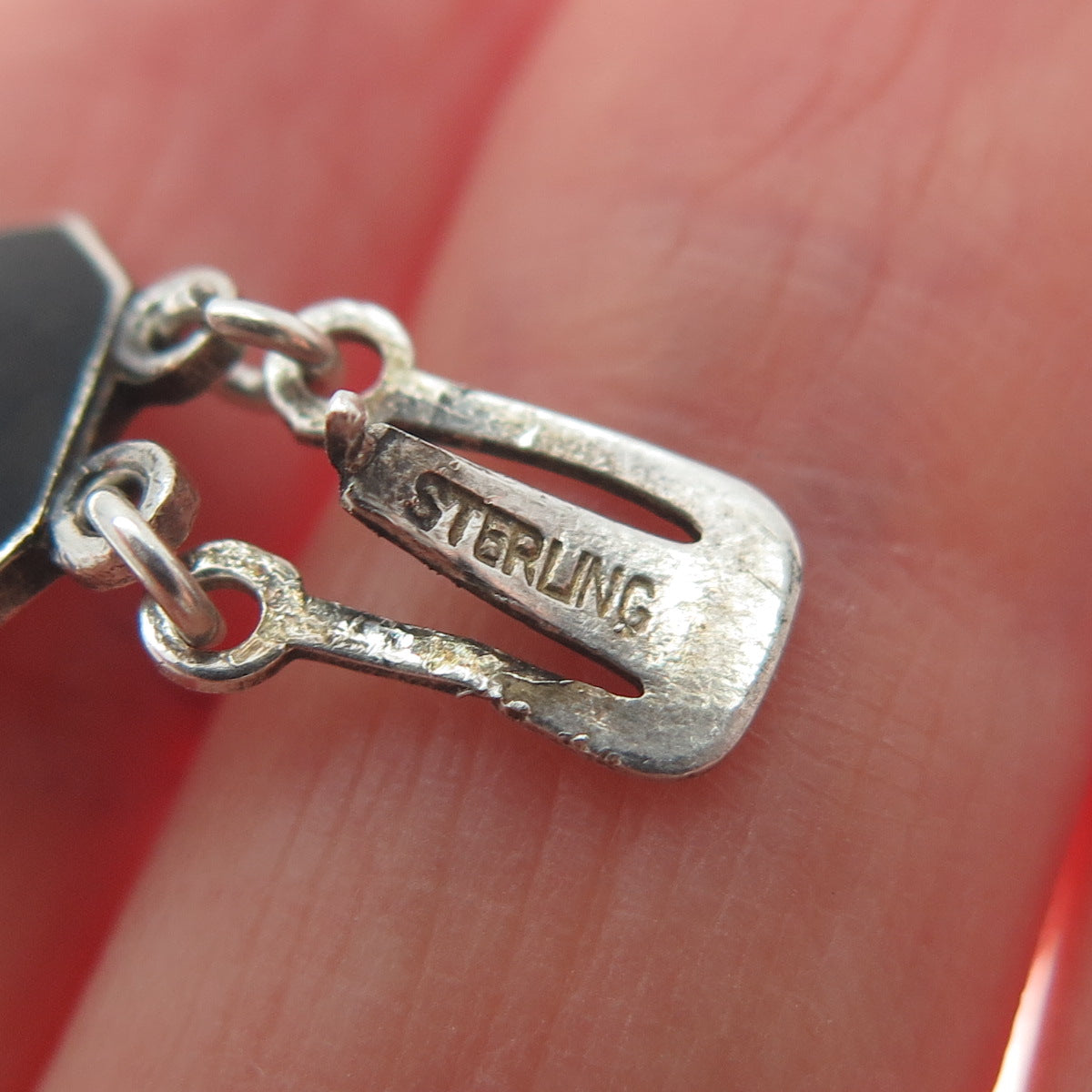 925 Sterling Silver Antique Real Opalite & Enamel Bracelet 7.75" (repair)