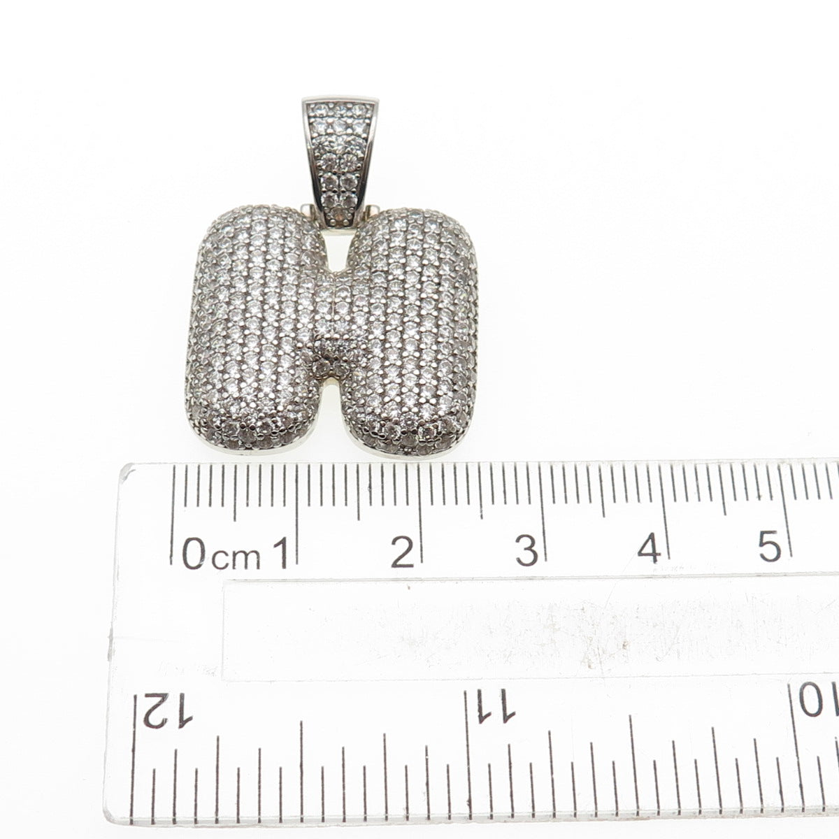 925 Sterling Silver Round-Cut C Z Letter H Initial Pendant