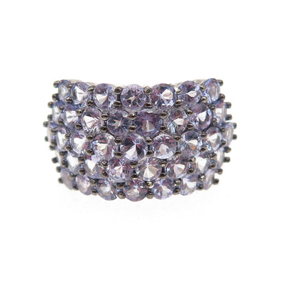 925 Sterling Silver Real Round-Cut Tanzanite Cluster Ring Size 8