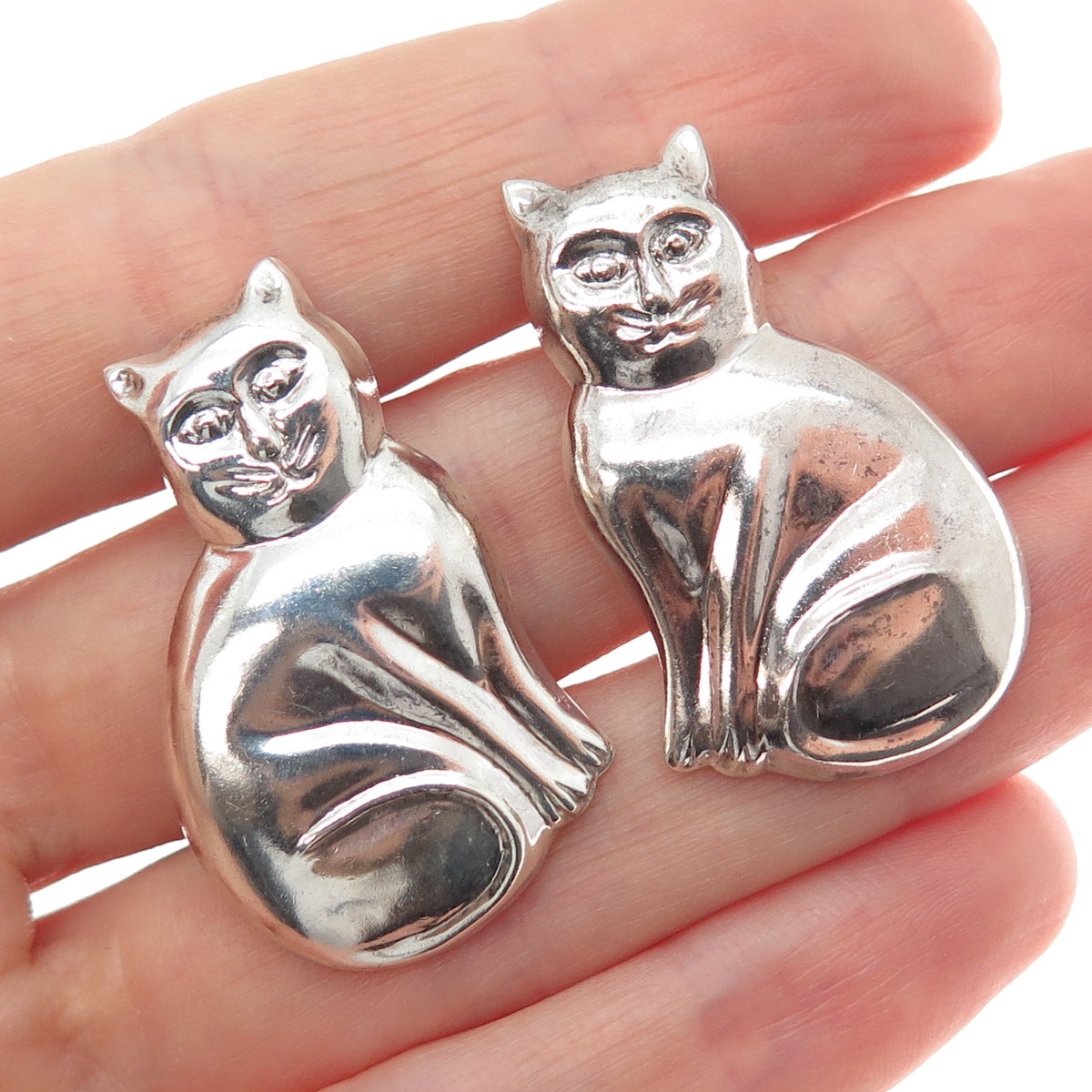CHAPAL ZENRAY 925 Sterling Silver Vintage Cat Modernist Earrings