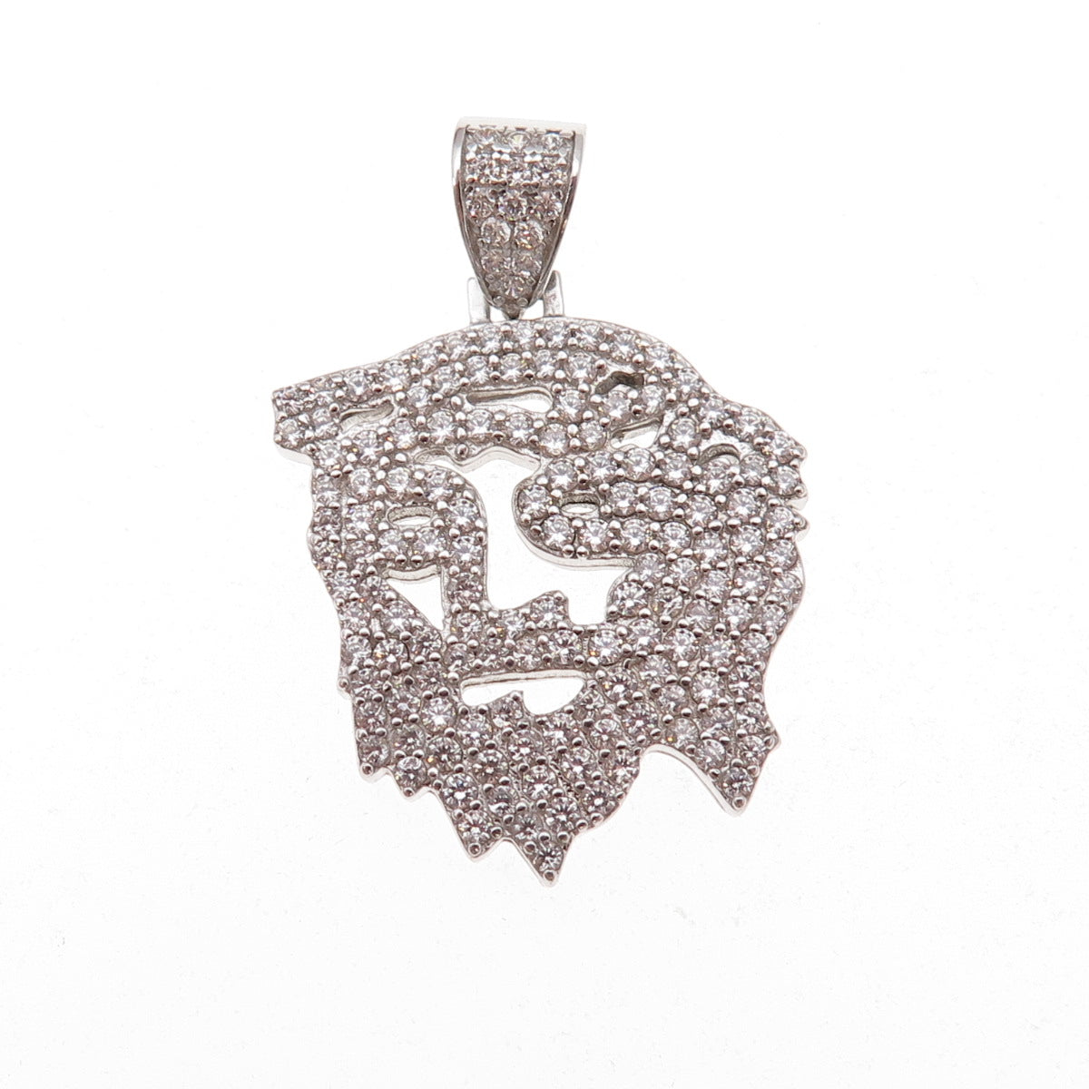 925 Sterling Silver Round-Cut C Z Jesus Charm Pendant