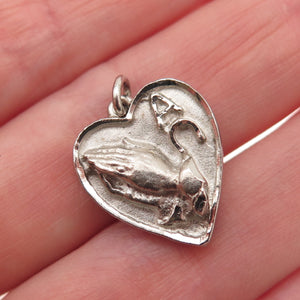 925 Sterling Silver Antique Art Deco Alpha Omega Prayer Hands Heart Mini Pendant