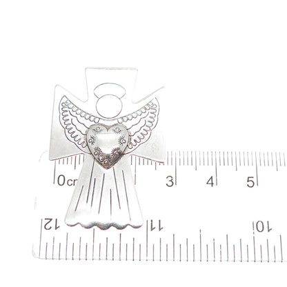 CAROLYN POLLACK 925 Sterling Silver Vintage Heart Angel Pin Brooch / Pendant