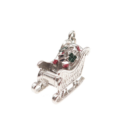 Danecraft 925 Sterling Antique Enamel Christmas Sleigh Spring Ring Mini Pendant