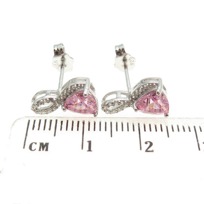 925 Sterling Silver Triangle & Round-Cut Pink White C Z Infinity Knot Earrings