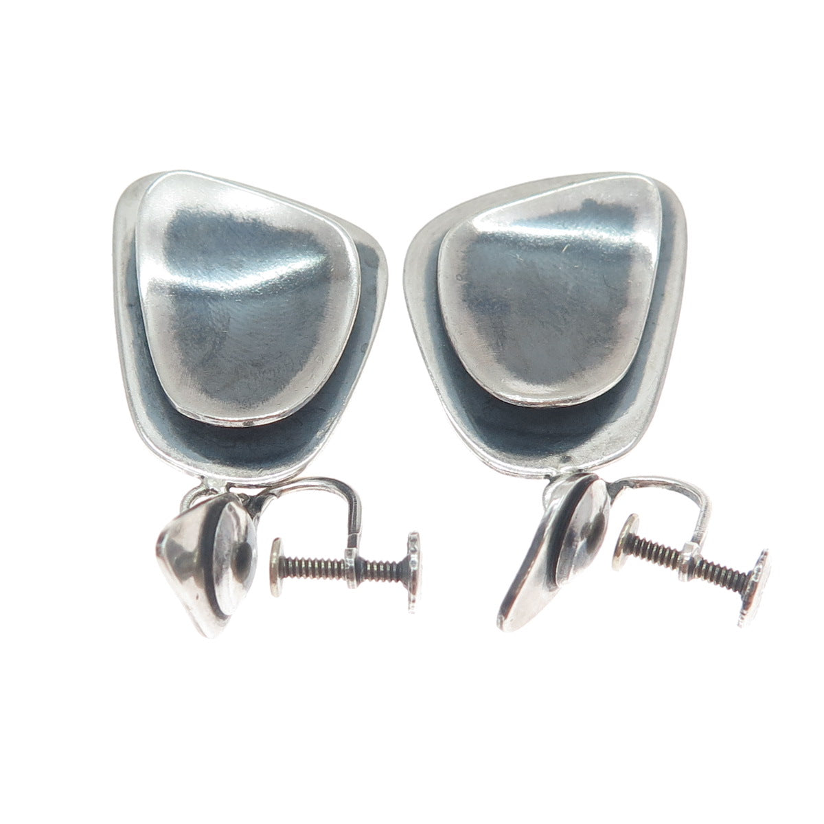 THE SILVERSMITH Sterling Vintage Modernist Oxidized Dangle Screw Back Earrings