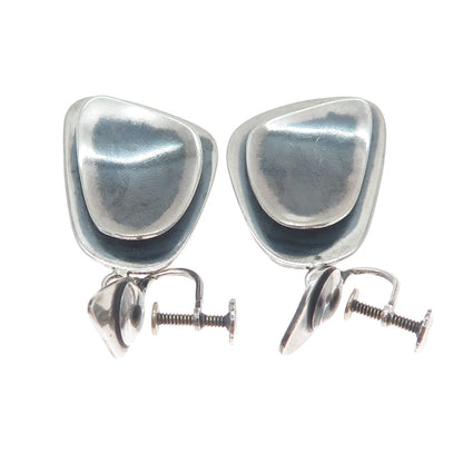 THE SILVERSMITH Sterling Vintage Modernist Oxidized Dangle Screw Back Earrings