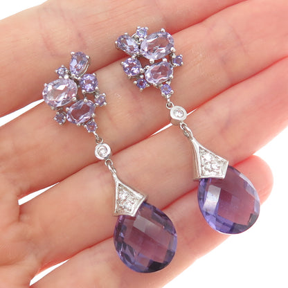 925 Sterling Silver Real Amethyst & White Topaz Dangle Earrings