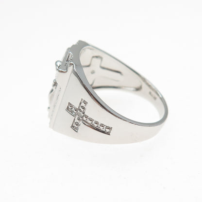 SETA 925 Sterling Silver Real Round-Cut Diamond Crucifix Cross Ring Size 10