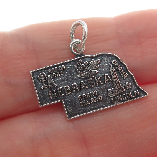 FRENCH & FRANKLIN Sterling Silver Vintage Nebraska Oxidized Minimalist Pendant