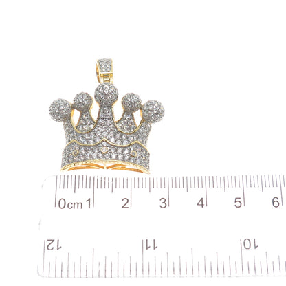 925 Sterling Silver Gold Plated Round-Cut Shaped C Z Crown Sparkle Pendant
