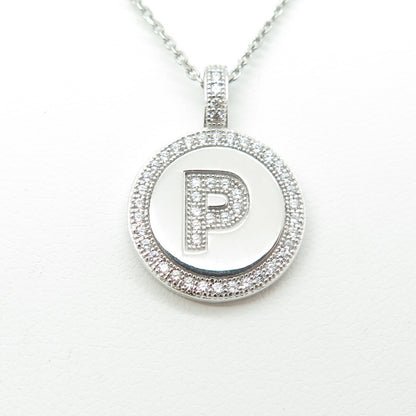 925 Sterling Silver Italy Round-Cut C Z Letter "P" Cable Chain Necklace 16"