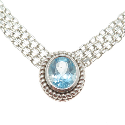 925 Sterling Silver Vintage Real Blue Topaz Gem Multi-Oval Chain Necklace 18"