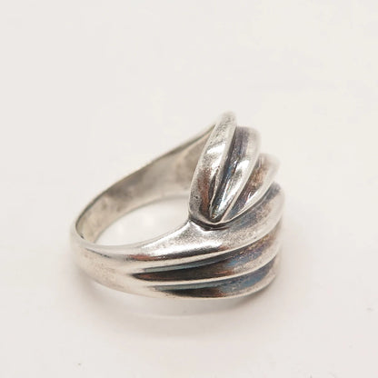 925 Sterling Silver Vintage Ribbed Ring Size 6.25