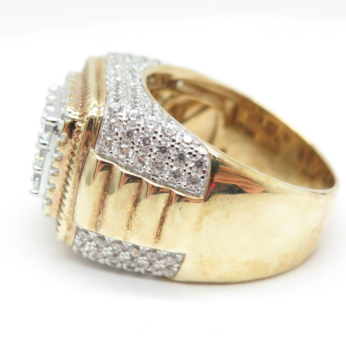 DADWANI 925 Sterling Silver 2-Tone Pave Swarovski Crystal Ring Size 11.25