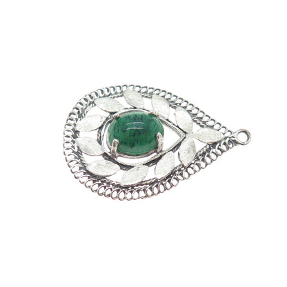 925 Sterling Silver Vintage Green Art Glass Floral Teardrop Charm Pendant