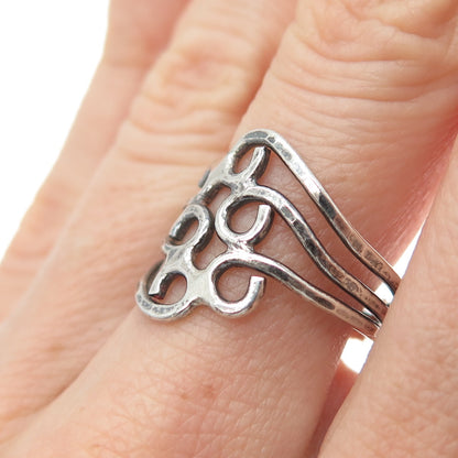 925 Sterling Silver Vintage Modernist Swirl Oxidized Ring Size 7.25