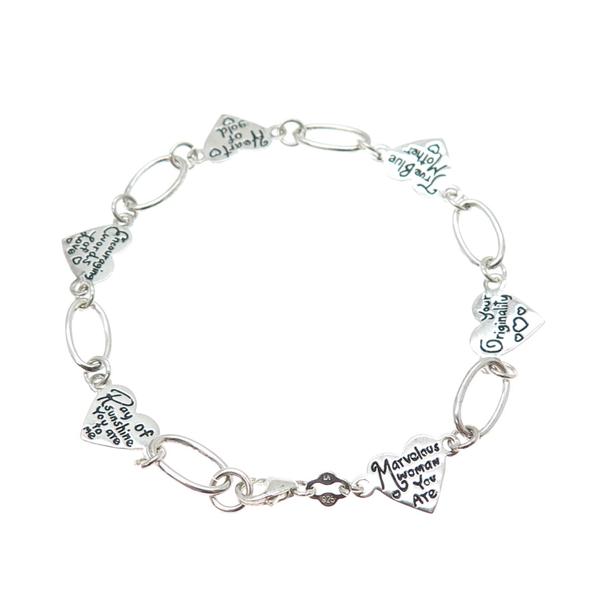 925 Sterling Silver Vintage Valentine's Day Cards Heart Link Bracelet 7.25"